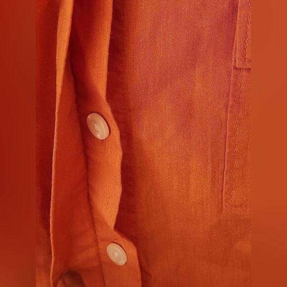 New York & Company M Orange Cotton Blend Shrtslvs Pockets Buttons Up Women Shirt - Picture 7 of 10